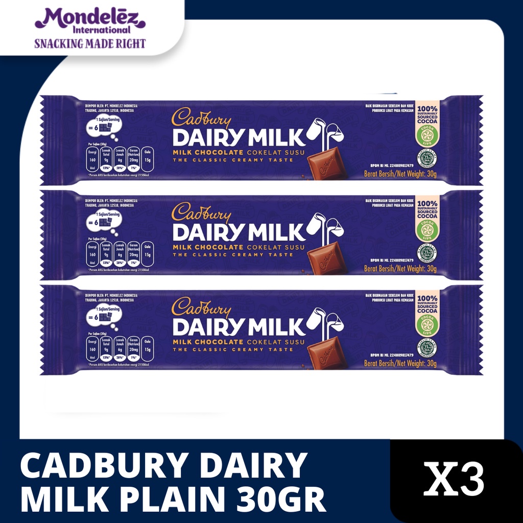 

Cadbury Dairy Milk Chocolate Original Regular Untuk Camilan 30g - triplepack