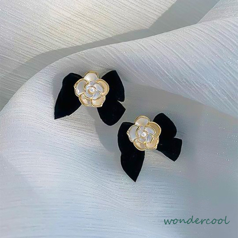 Anting bunga Camelia Korea anting busur Vintage Prancis anting premium desain untuk wanita-Won