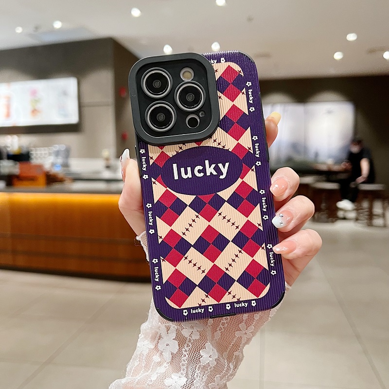 IPHONE Untuk Iphone14 13 12 11 Pro Max X XR XS Max7 8 Plus Kisi Rhombic LUCKY Tekstur Vertikal Kulit Pelindung Soft case