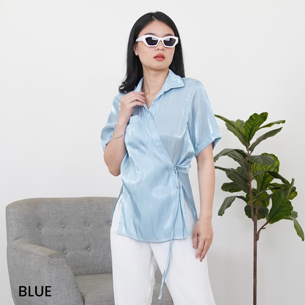 Atasan Shimmer Lengan Pendek Kenanga Blouse Top Wanita