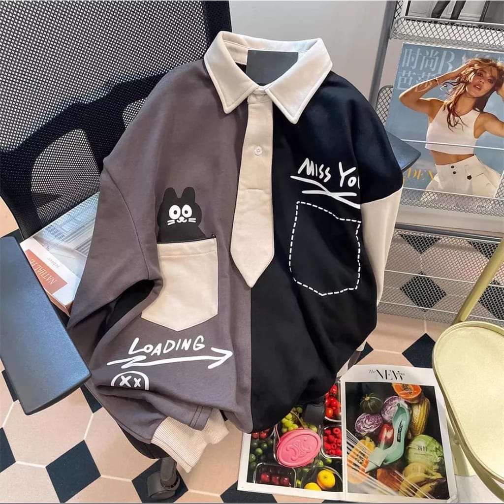 Miss You Loading Sweater Wanita Remaja Oblong Crowneck OOTD Korean Style Casual Daily Premium