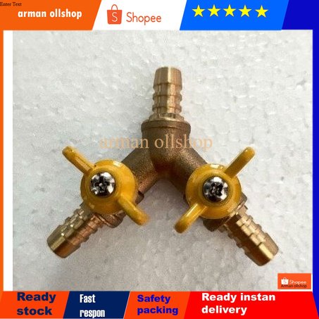 kran cabang 3 selang gas / cabang 3 stop kran cabang Y bahan Kuningan