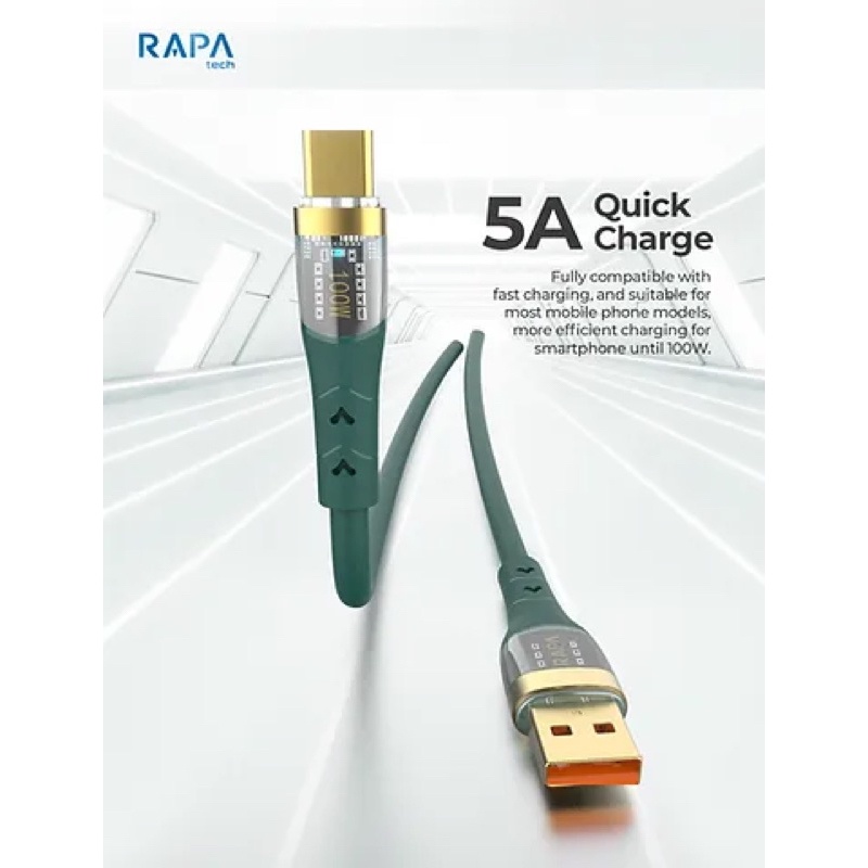 RAPAtech Crystal Kabel Data Type C 5A Quick Charge Up To 100W Transparant Data Cable Premium Quality Usb C Line Crystal original bergaransi