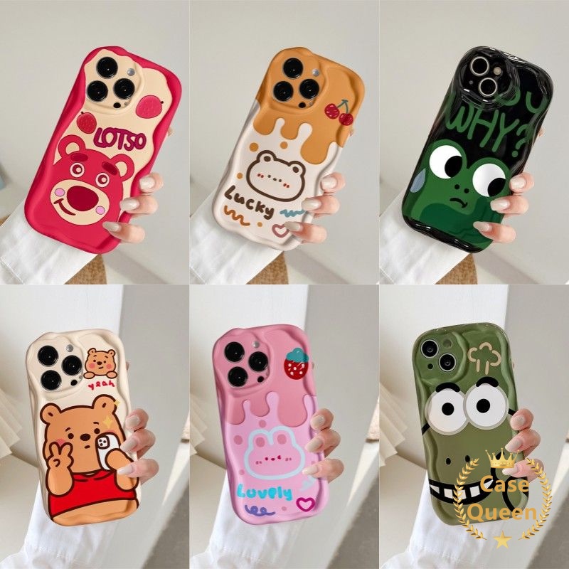 Cute Winnie The Pooh Bear Manyo Ice Cream Beruang Kelinci 3D Wavy Curved Edge Glossy Case Untuk Samsung A04s A52s A24 A50s A14 A13 A13 A52 A12 A32 A30s A50 M12 Crocodile Monster Cover