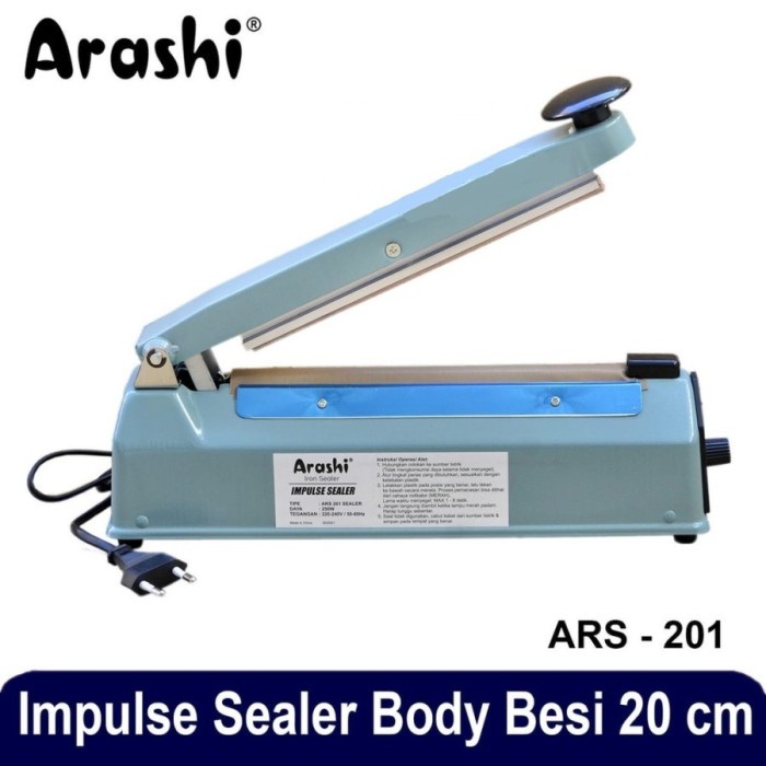 Impulse Sealer Arashi ARS-201 Mesin Pres Plastik 20cm Bodi Besi