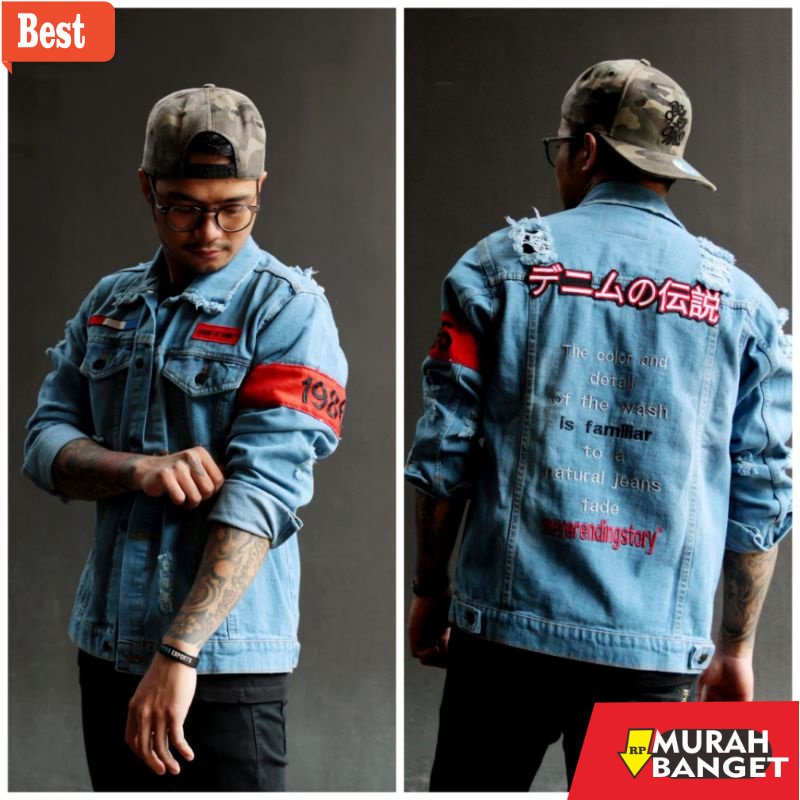 Jaket kulit pria terbaru- PROMO JAKET JEANS PRIA MURAH LEGEND OF DENIM JAKET COWOK KEREN SOBEK RESLE