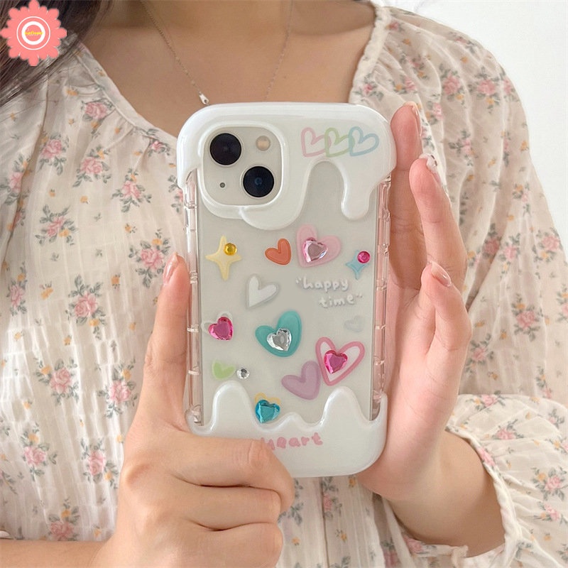 IPHONE Casing Ponsel Es Krim Permen Kreatif 3D Kompatibel Untuk Iphone11 14 13 12 Pro Max XR 7Plus X XS Max7 8 Plus Grafiti Bening Cinta Hati Surat Sederhana Tpu Soft Cover