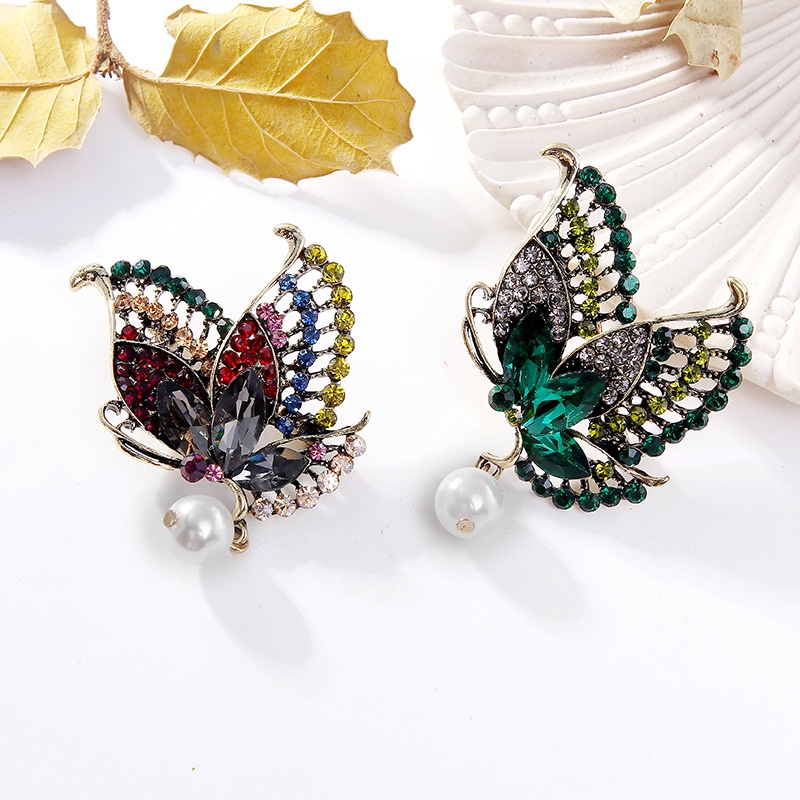 [FRA] Kupu-kupu Mutiara Bros Berlian Imitasi Bros Sweater Mutiara Korsase Logam Butterfly Brooch