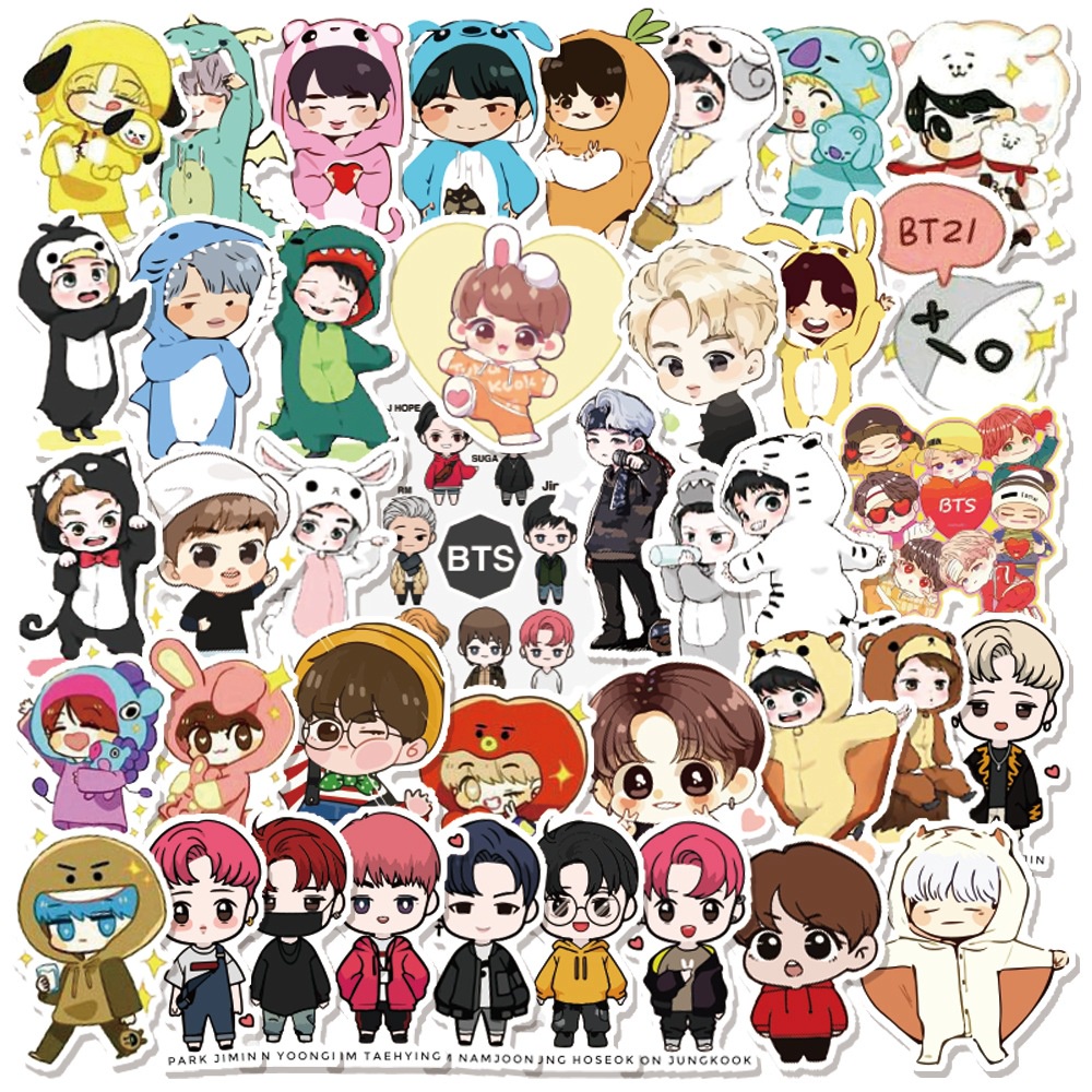 40pcs /set BT-S Foto Gambar Kartun Stiker Laptop Ponsel Bagasi DIY Dekorasi Bangtan Boys Q Ver. Paster