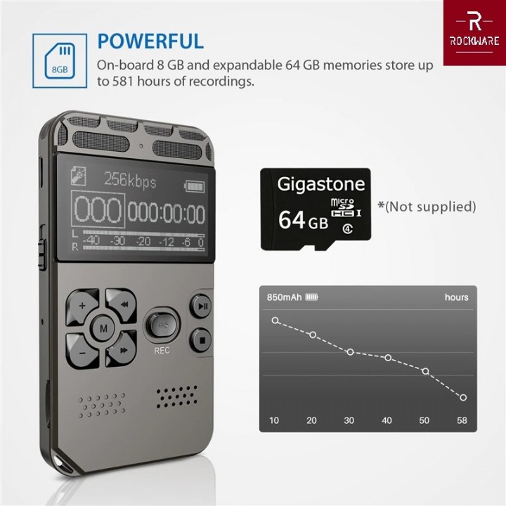 28 ROCKWARE RW-AVR06 - Digital Voice Recorder - Perekam Suara Digital 8GB