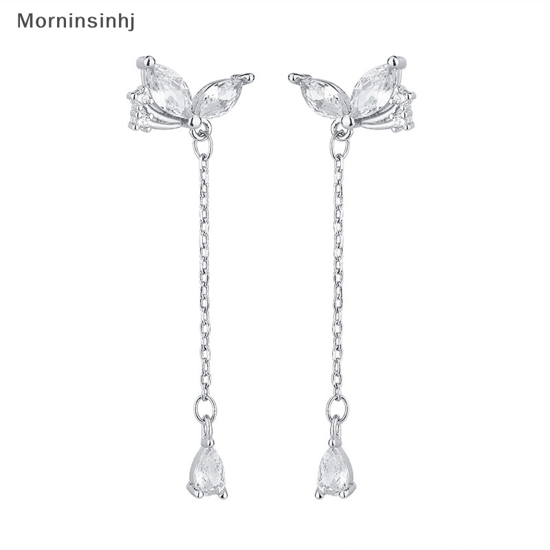 Mornin Fashion Kupu-Kupu Rumbai Drop Anting-Anting Untuk Wanita Trendi Zirkon Mengkilap Menjuntai Anting Perhiasan Gadis Hadiah Pesta id