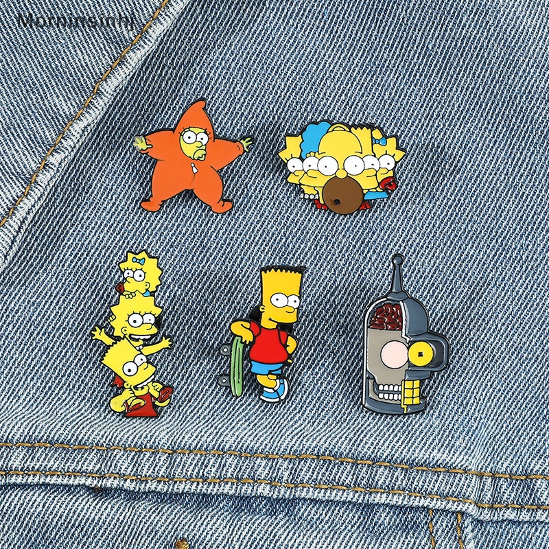 Mornin Disney Comedy Anime TV The Simpsons Enamel Bros Lucu Lucu Kartun Jaket Kerah Pin Untuk Wanita Tas Lencana Perhiasan Aksesoris id