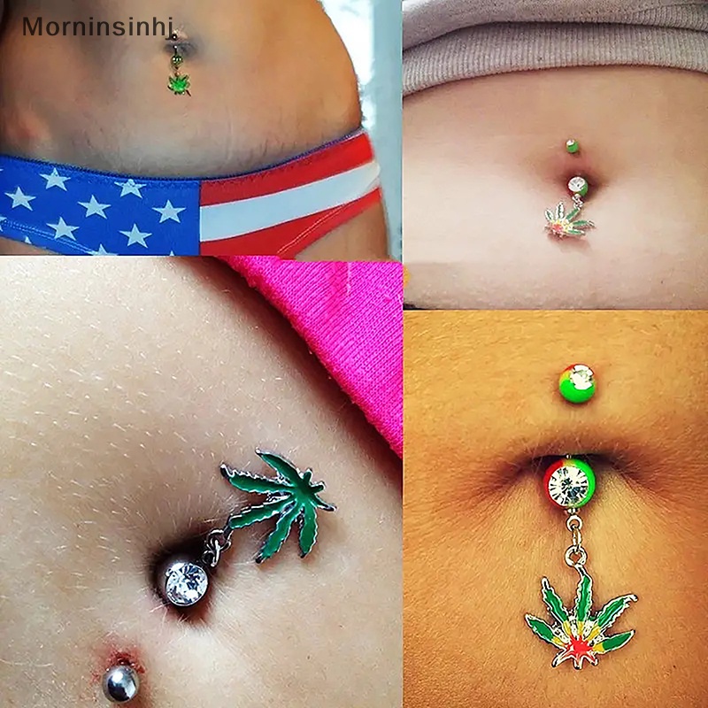 Mornin Fashion Maple Leaf Pusar Belly Button Rings Kristal Zirkon Liontin Pusar Cincin Perhiasan Tubuh Untuk Wanita id