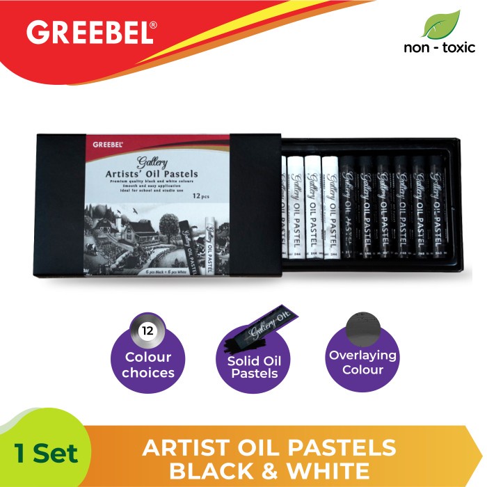 

GREEBEL Crayon Krayon ARTIST OIL PASTEL 12 Warna B&W untuk Anak