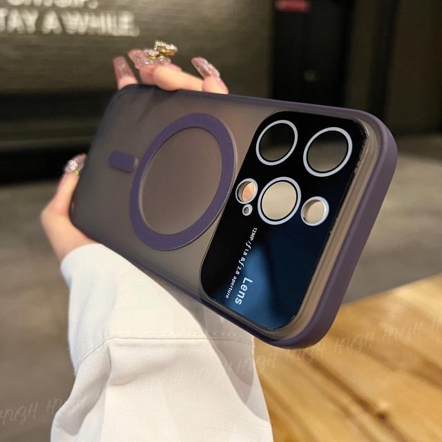 Matte Magnetic iPhone Case Color Black Purple Blue with Lens Protector for iPhone 14 13 12 11 Pro Max 13 Pro Max 14Plus Frosted Acrylic iPhone Casing
