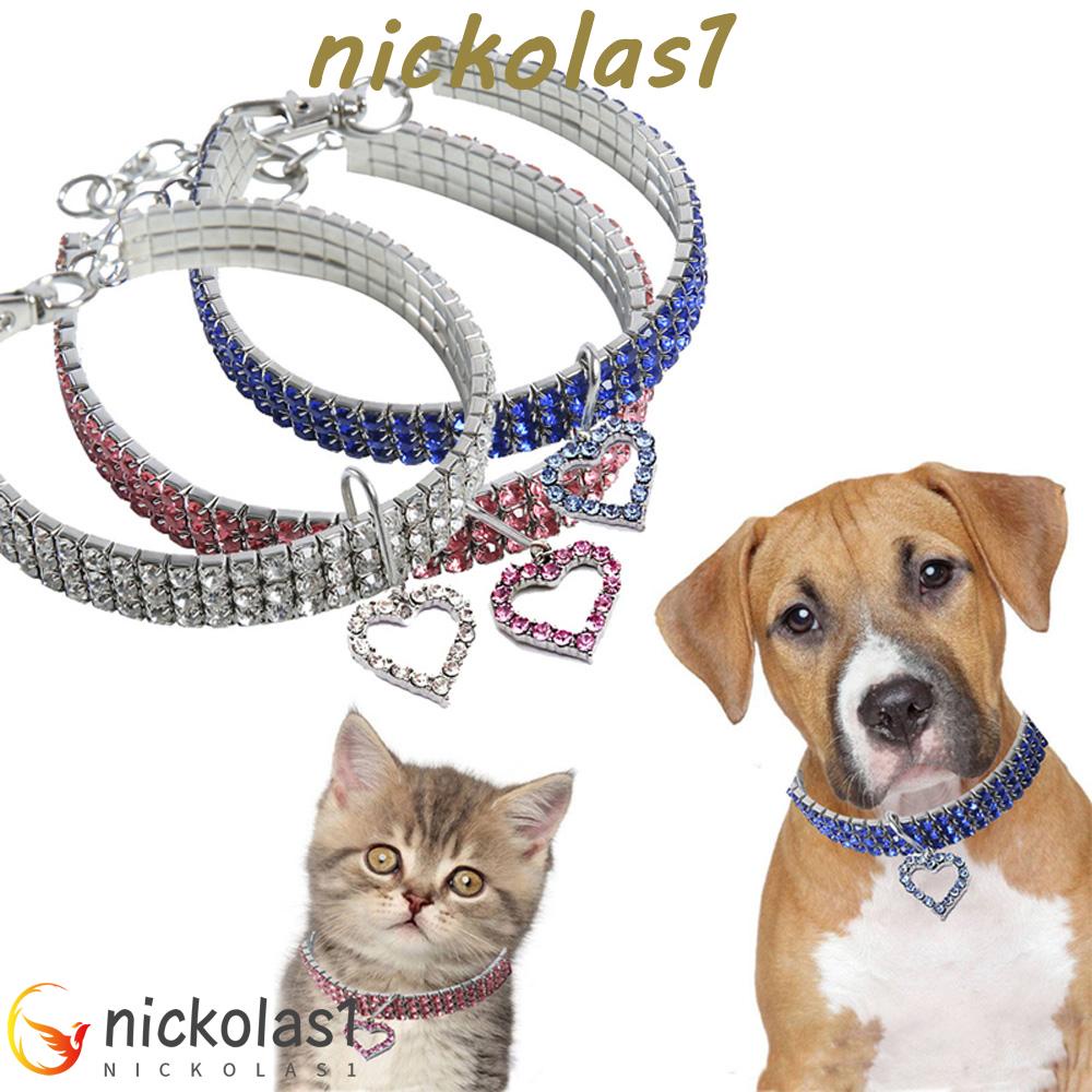 Nickolas1 Pet Kerah Fashion Indah Liontin Berbentuk Hati Berlian Imitasi Terang Untuk Anjing Anjing Kucing Teddy Anjing Aksesoris