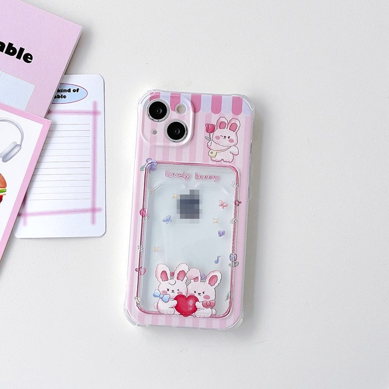 Card Case Bunny Love Soft Case HP iP iPhone 14 13 12 11 Pro X XS XR Max 7 8 + Plus Pink FTD Casing Apple