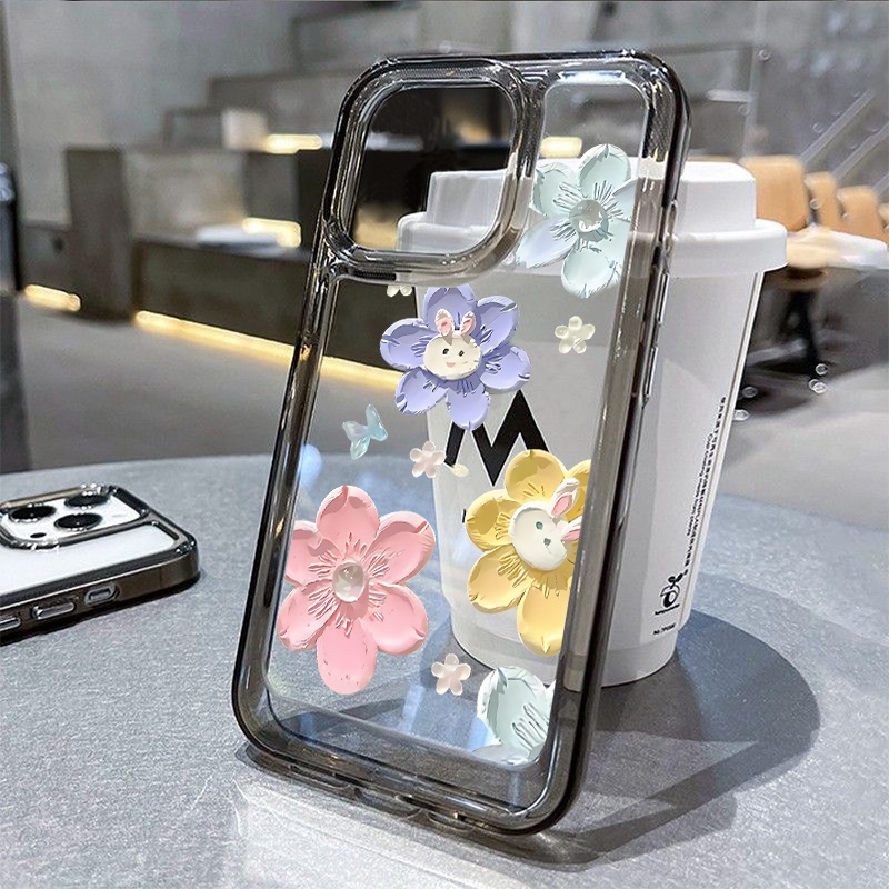 Case Kartun Bunga Untuk IPhone Kompatibel6 7 8 6Plus 7Plus 8Plus 11 14 Pro Max X XS XR 11 12 13 14 Pro Pro Max SE 2020 2022 Plating Electroplated Buttons Shockproof Cover