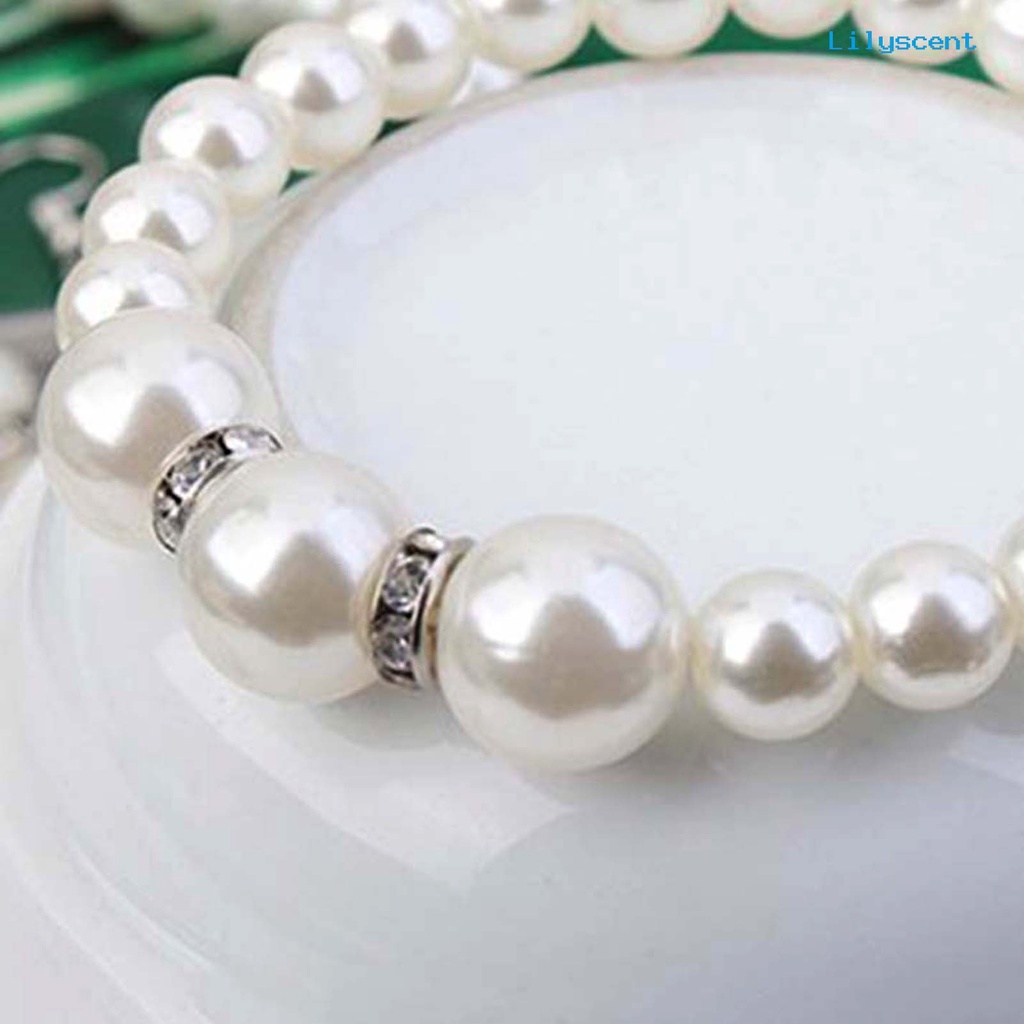 [LS]3Pcs Elegan Wanita Mutiara Imitasi Kalung Kait Anting Gelang Hadiah Perhiasan Pernikahan