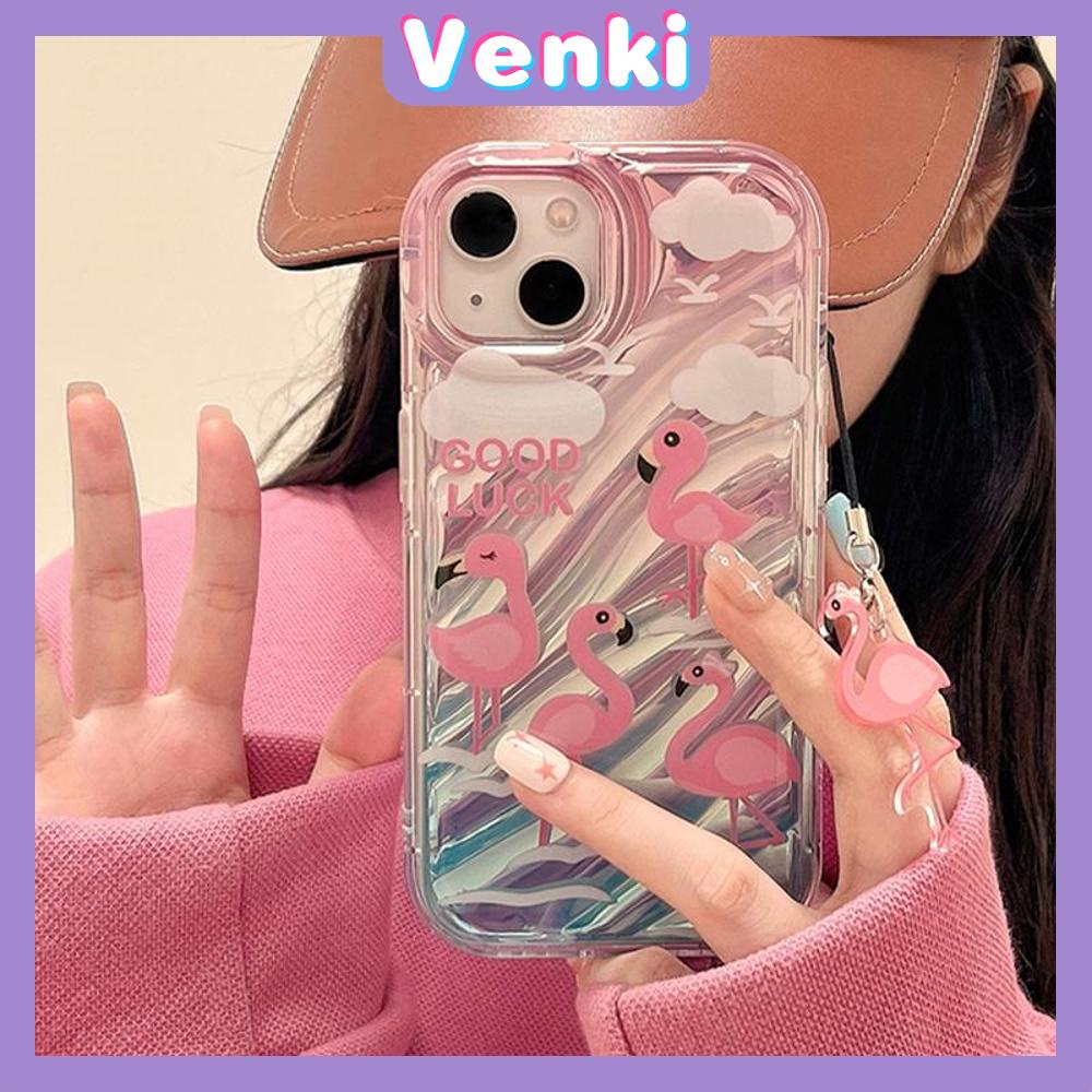 VENKI - Untuk iPhone 11 iPhone Case Laser Reflektif Bening Phone Case TPU Lembut Shockproof Airbag Ponsel Lucu Angsa Merah Muda Kompatibel dengan iPhone 14 13 Pro max 12 Pro Max XR XS 7 8