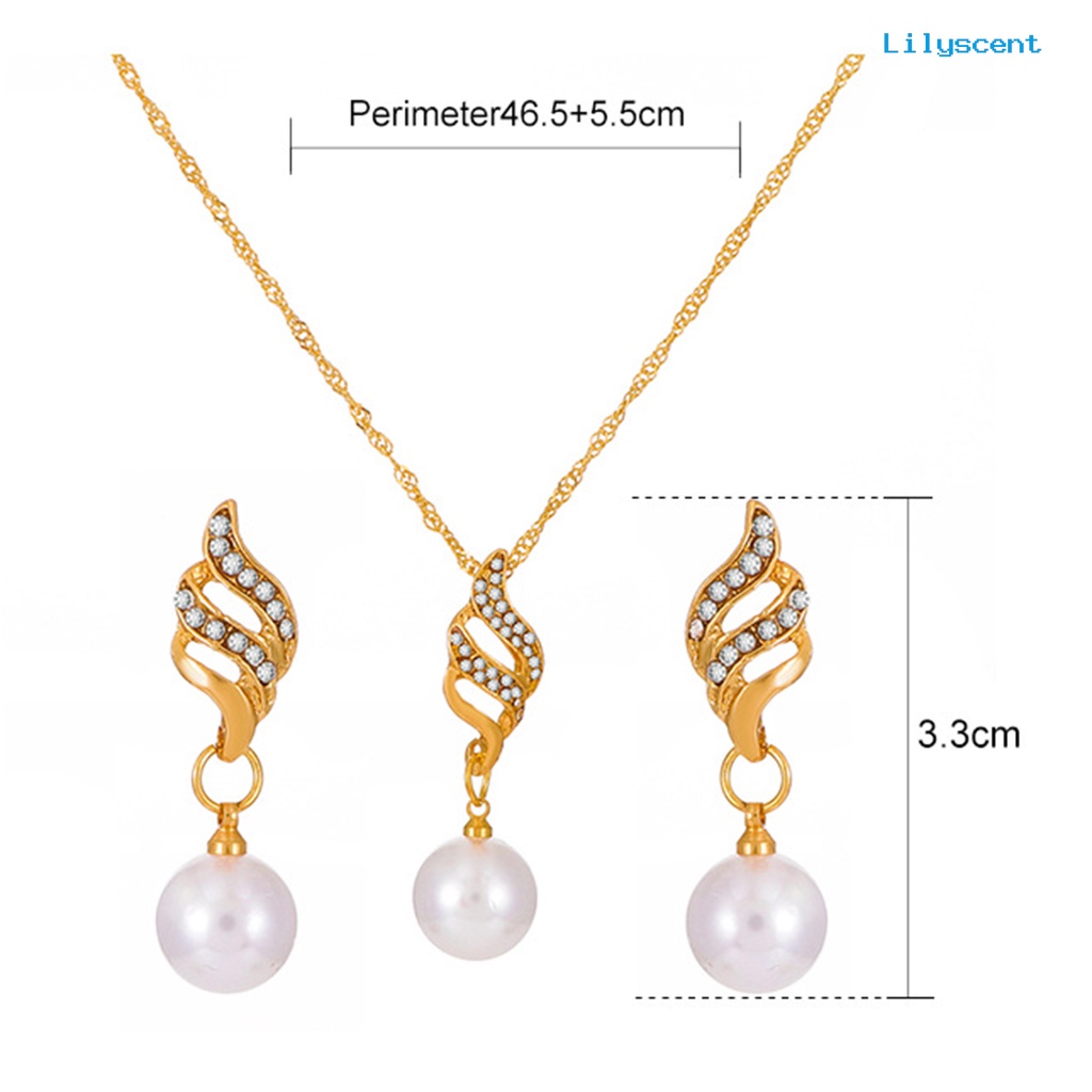 [LS]1 Set Kalung Anting Pengantin Bentuk Putar Perhiasan Mutiara Imitasi Set Perhiasan Berkilau Vintage Untuk Pesta
