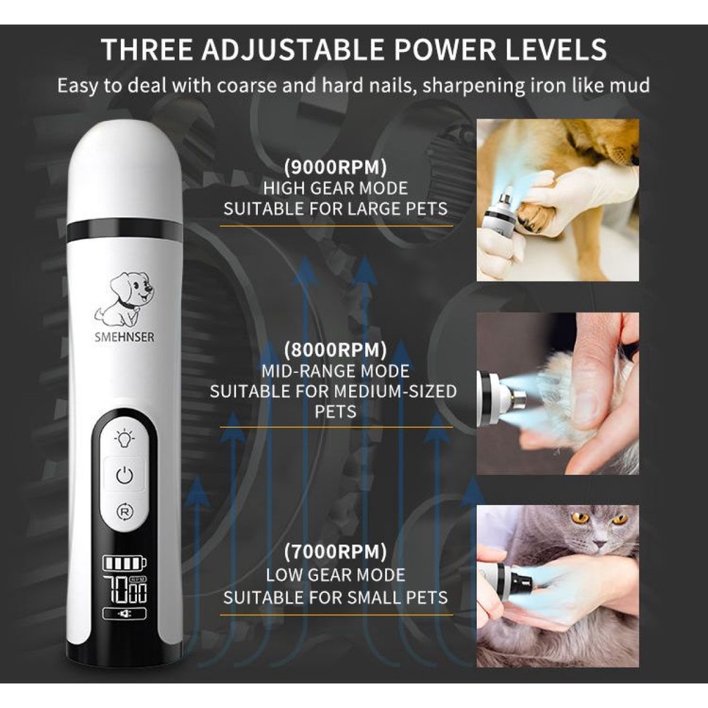 Gunting Kuku Hewan Elektrik LCD 3 Speed LED Trimmer USB Rechargeable
