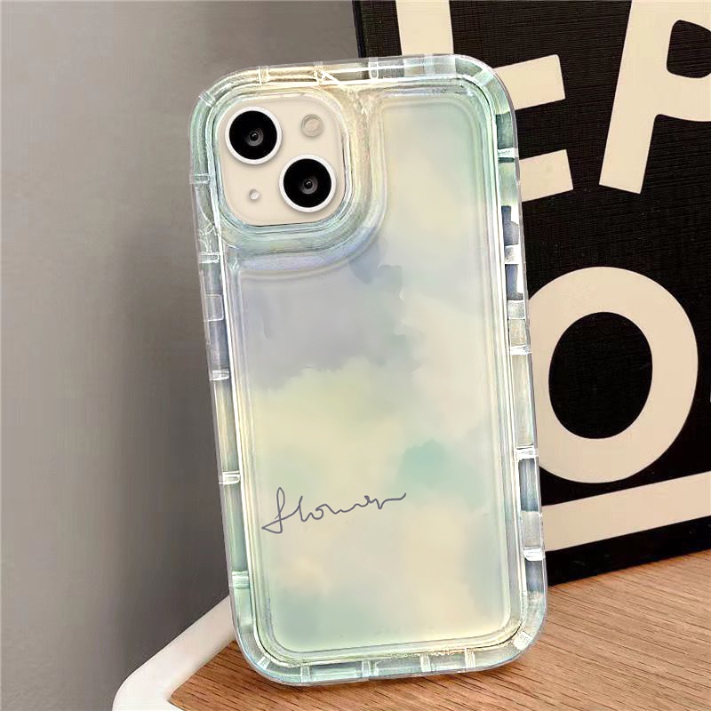 IPHONE Casing Ponsel Warna Biru Hijau Gradasi Kompatibel Untuk Iphone7Plus8Plus6Plus11 14 13 12 Pro MAX XR X XS MAX SE Airbag Shockproof Cover