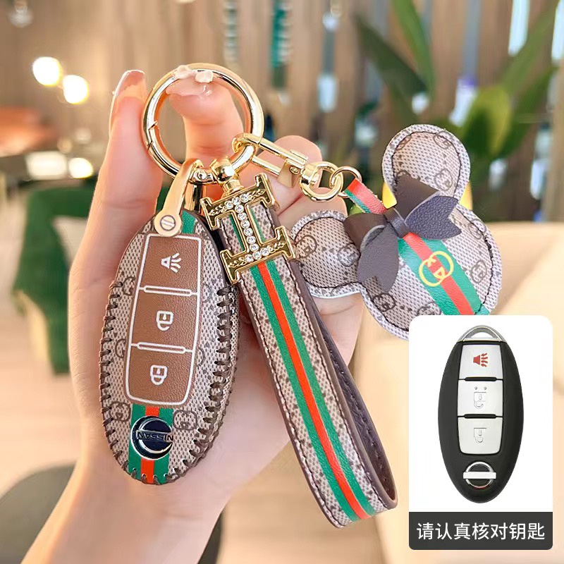 Untuk Nissan (3Kancing) Case Kunci Mobil Leather Case Key Chain Smart Remote Almera Serena Slyphy X-trail