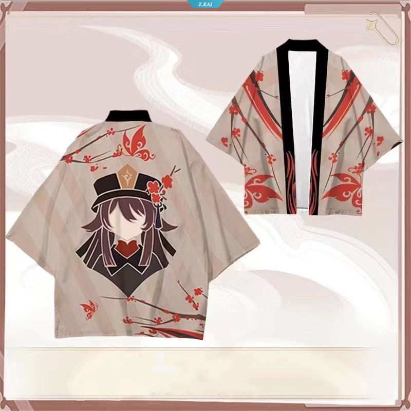 Game Anime Genshin Impact Hu Tao Venti Xiao Kamisato Ayaka Cosplay Kostum Selendang Jubah Mandi Dewasa Kimono Musim Panas Lapisan Pantai Ponco [ZK]