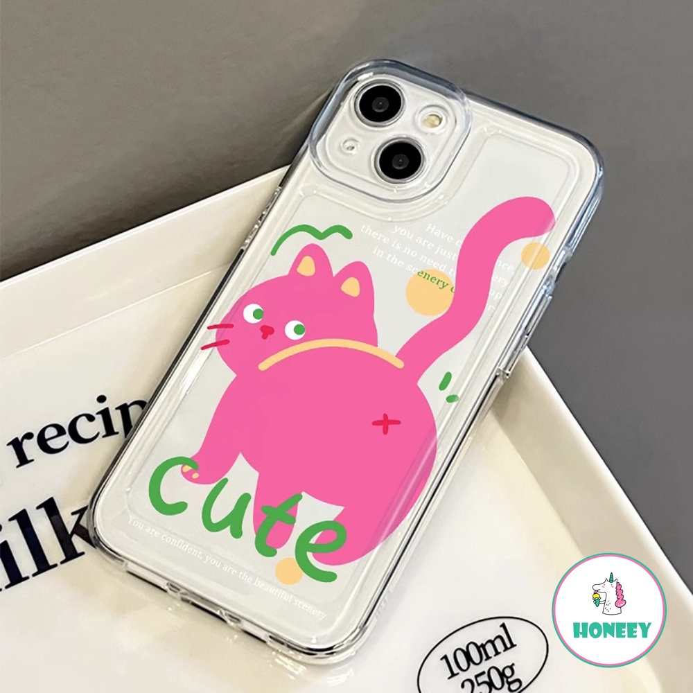 Lovely Pink Cat Phone Case Kompatibel Untuk iPhone 14 Pro Max13 12 Pro Max Case iPhone 11 Pro Max XR XS 7 8Plus Bening Lembut TPU Sarung Handphone