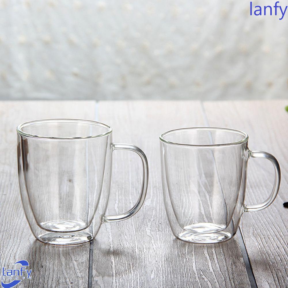 Lanfy Insulated Glass Cup Untuk Minuman Panas Insulated Clear Cappuccino Latte Untuk Jus Susu Dapur Perlengkapan Minum Espresso Gelas Cangkir Teh