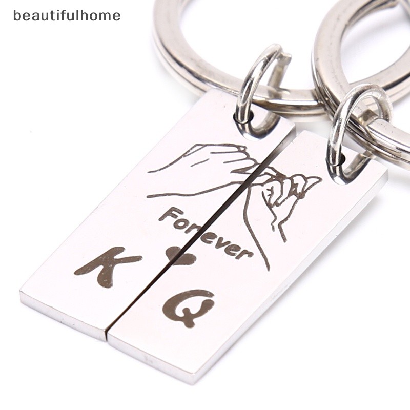 {beautifulhome} 2pcs /set Grafir King Queen Forever Love Keyring Gantungan Kunci Hadiah Untuk Pasangan.