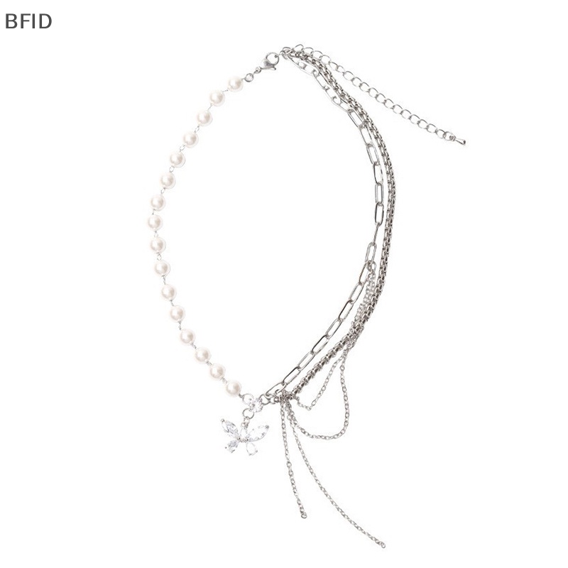 [BFID] Kalung Kupu-Kupu Kristal Mengkilap Multi-Layer Mutiara Rantai Klavikula Zirkon Leher Rantai Cincin Untuk Wanita Perhiasan Estetik Trendi [ID]
