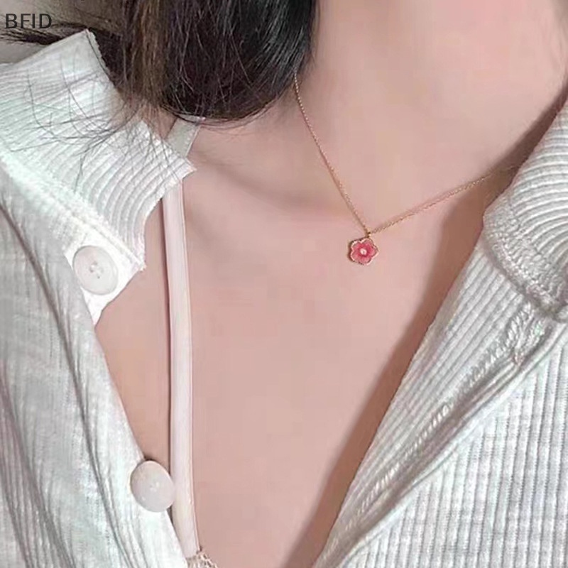 [BFID] Kalung Liontin Bunga Persik Kecil Merah Muda Untuk Wanita Fashion Perhiasan Necklace Accessries [ID]