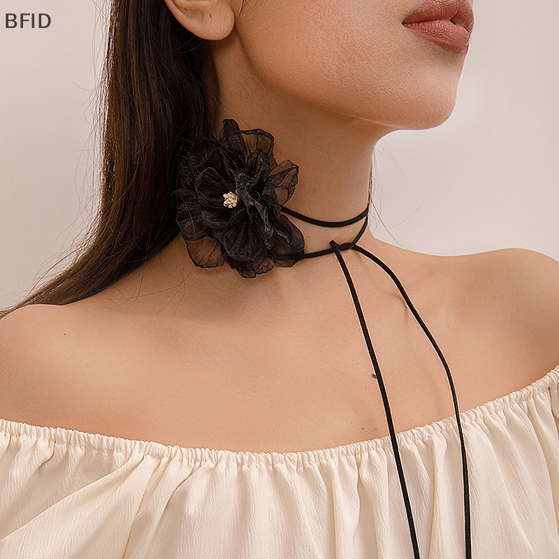 [BFID] Kalung Choker Bunga Renda Wanita Trendy Elegan Rantai Tali Panjang Lace-up [ID]