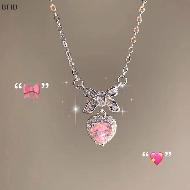 [BFID] Fashion Pink Ikatan Simpul Hati Zirkon Kalung Pesona Aesthetic Klavikula Rantai Kalung Untuk Wanita Valenes Hari Hadiah Pesta Perhiasan [ID]