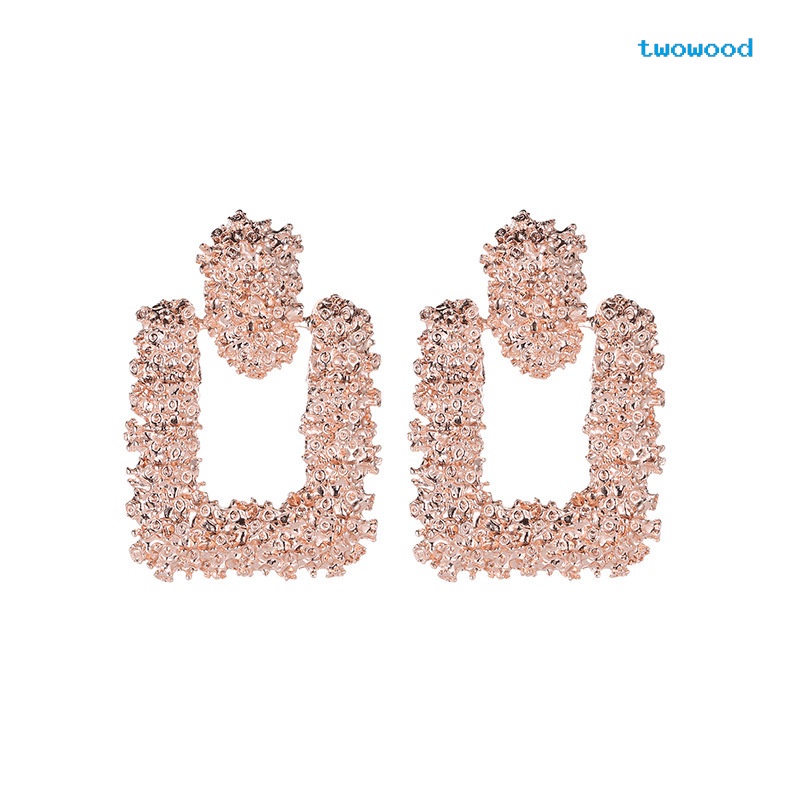 Twowood Square Metal Earrings Fashion Anting Pejantan Bunga Timbul Geometris Sederhana