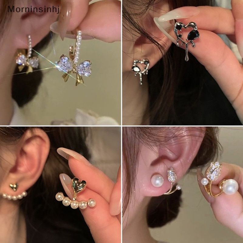 Mornin 1pasang Desain Fashion Hias Zirkon Mutiara Bunga Stud Anting Retro Kepribadian Rumbai Anting Panjang Untuk Wanita Perempuan Trendi Earrings Perhiasan Hadiah id