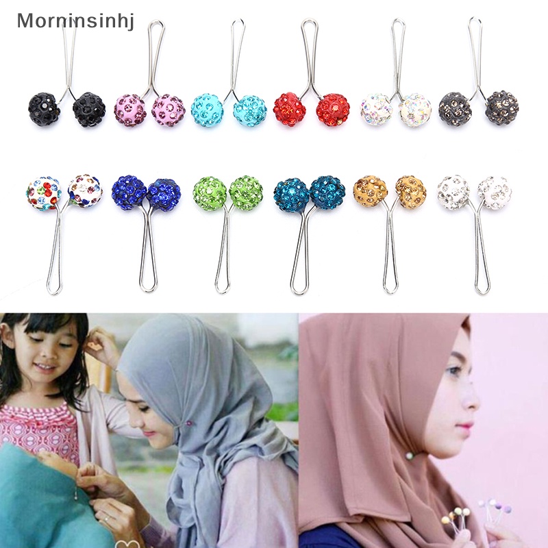 Mornin 12 Pcs Berlian Imitasi Bola Muslim Hijab Klip Bros Pin Syal Safety Clip Wanita id