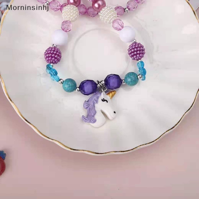 Mornin 1Set Lucu Kartun Unicorn Hujan Kalung Gelang Untuk Gadis Lucu Liontin Aksesoris Fashion Mermaid Princess Perhiasan id