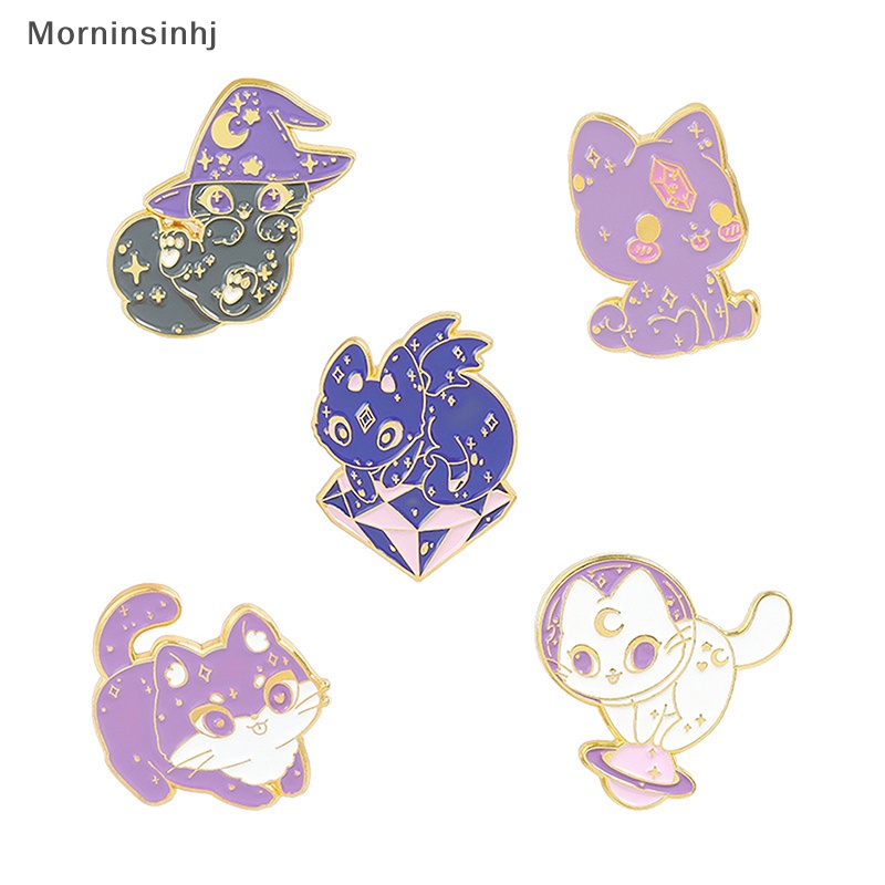 Mornin Bulan Langit Berbintang Kucing Enamel Pin Ungu Topi Penyihir Penyihir Antariksa Kucing Kitten Bros id