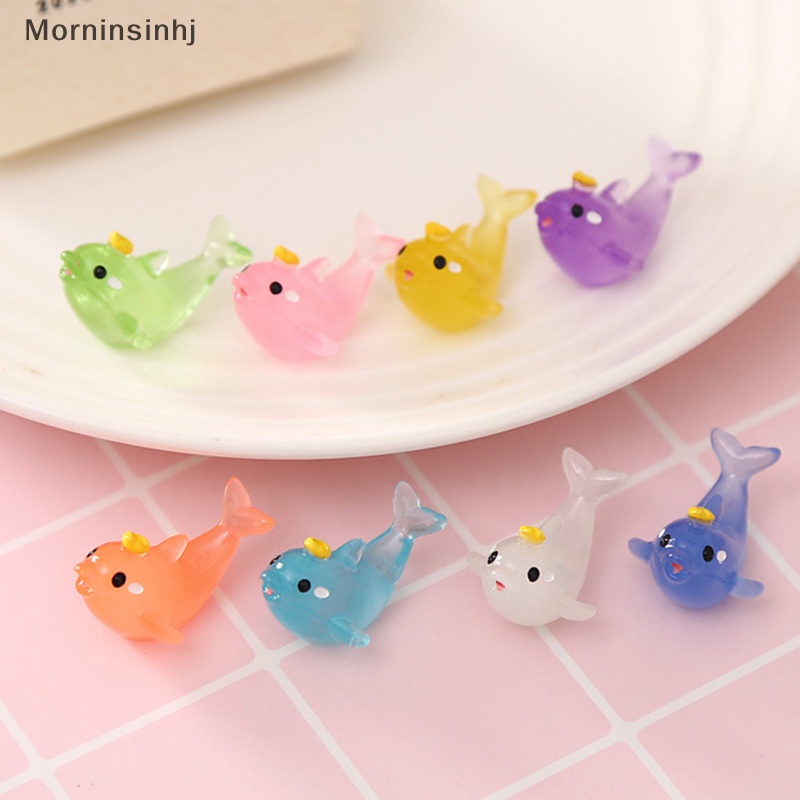 Mornin 2 Pcs Lucu Mini Bercahaya Dolphin Resin Patung Kerajinan Outdoor Taman Gelap Bercahaya Miniatur Hewan Berkebun Aksesoris id