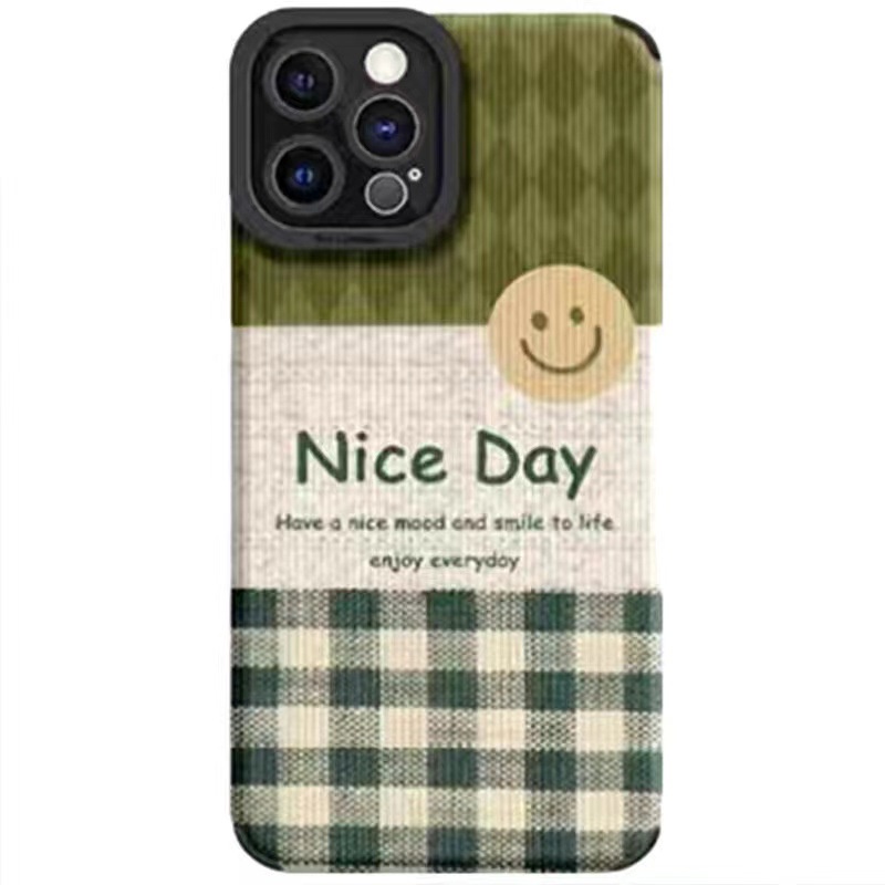 【Lamb Skin】SoftCase for IPhone 6S 7 Plus 8 Plus X XS XR XS Max 11 13 12 14 PRO Max 14 Plus 12 13 MINI Phone Case Pretty Green Smile Nice Day casing hp iphone xr