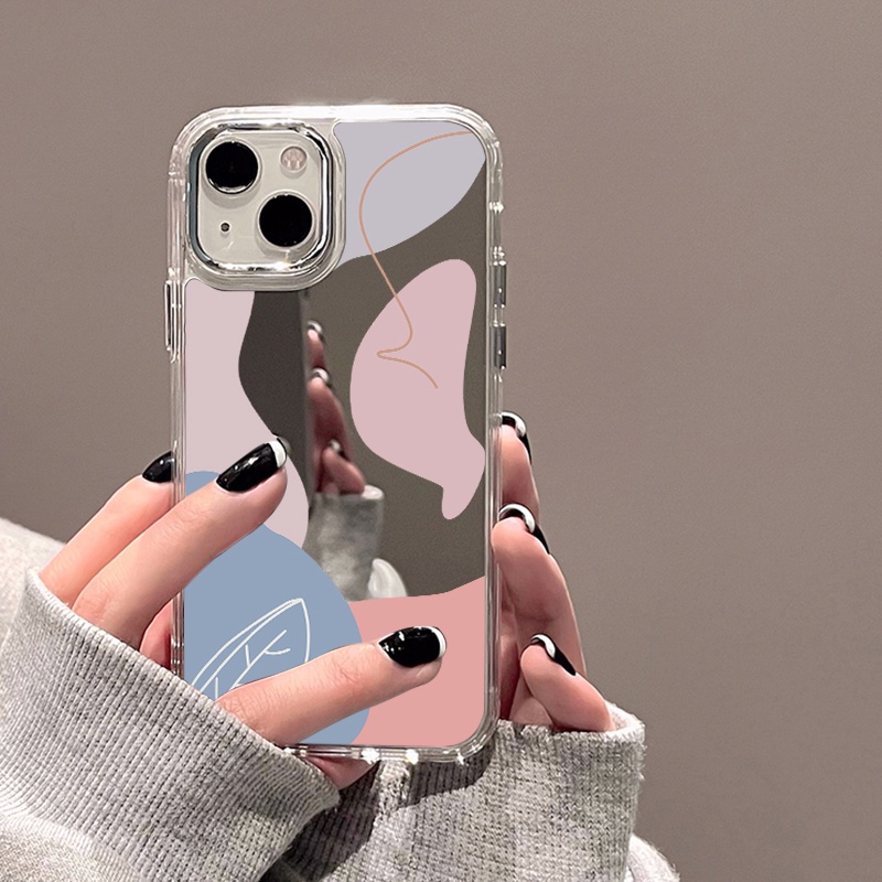 IPHONE Cairan Graffiti Mirror Phone Case Kompatibel Untuk Iphone11 12 13 14 12Pro 13Pro 14Pro Pro Max XR X XS Max Electroplating Tombol Perlindungan Mirror Cover