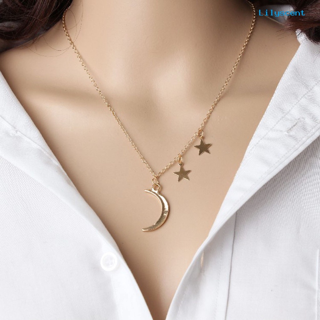 [LS]Kalung Desain Bulan Bintang Bahan Alloy Cantik Rantai Klavikula Aksesoris Perhiasan Untuk Pesta