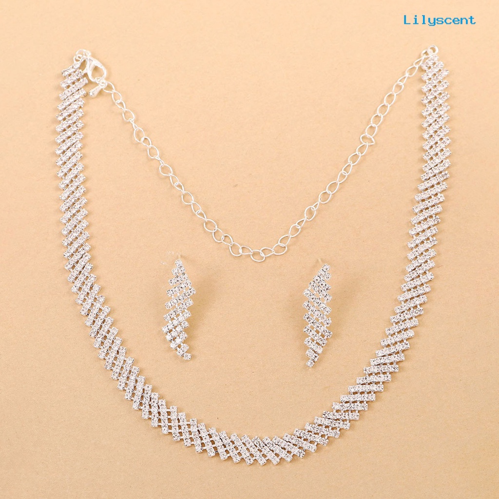 [LS]1 Set Kalung Wanita Cantik Elegan Alloy Glamor Berlian Imitasi Decor Fashion Necklace Untuk Pernikahan