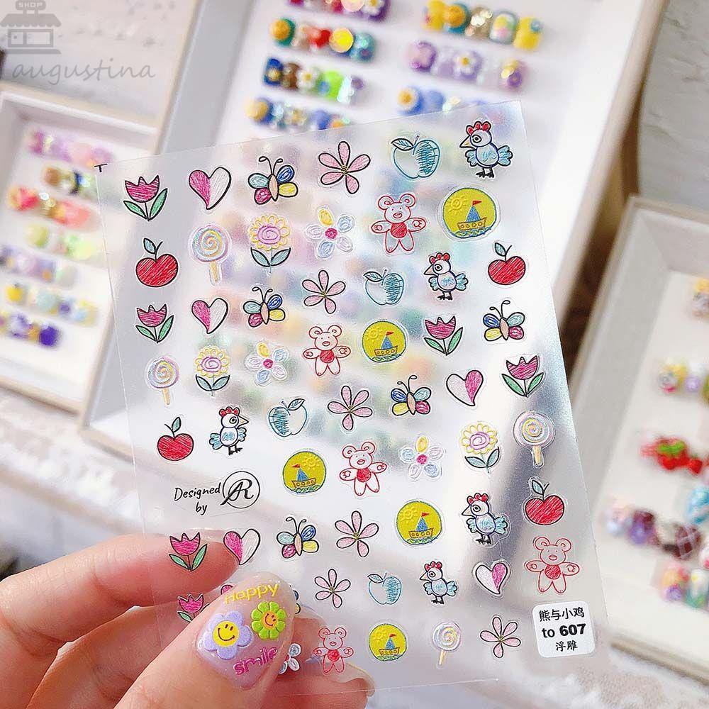 Agustina Stiker Nail Art Lucu Kartun Bunga Buah Kelinci Perekat Manikur Aksesoris