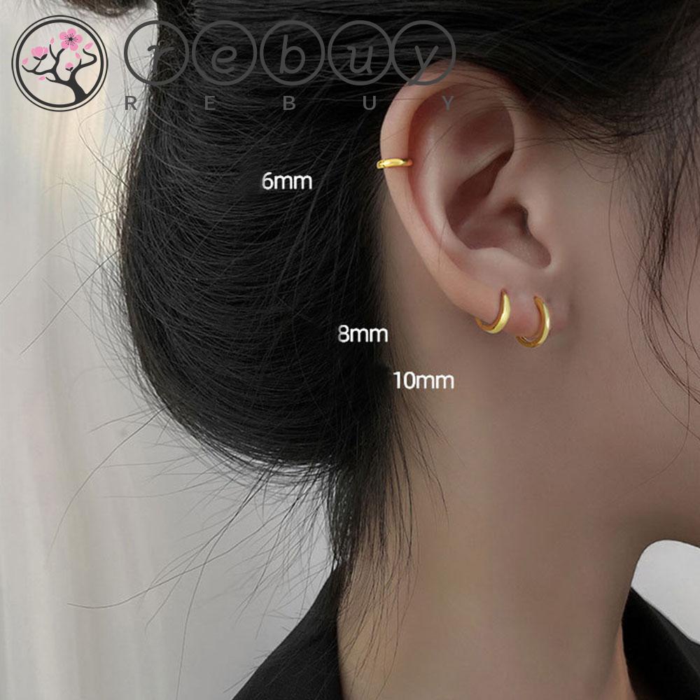 REBUY Rebuy Hoop Earrings Aksesoris Perak Wanita 6mm /8mm /10mm /12mm Korea Gesper Telinga Sederhana