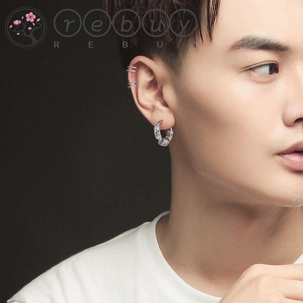 REBUY Rebuy Men Hoop Earrings Personality Simple Women Hollow Round Hip Hop Anting Gaya Korea