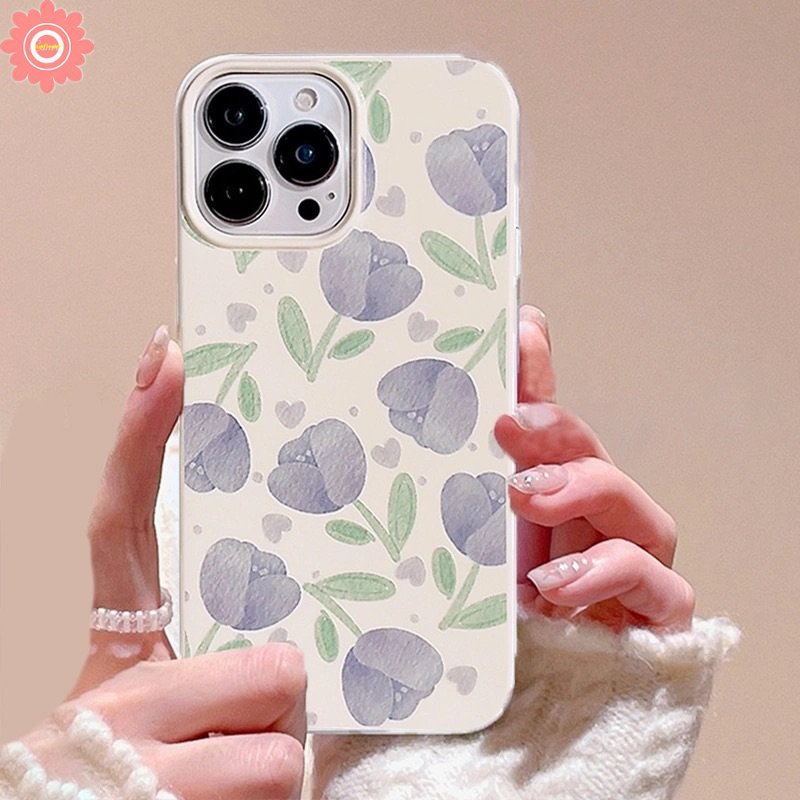 IPHONE Ins Retro Lukisan Minyak Bunga Case Kompatibel Untuk Iphone11 14 12 13 Pro Max 7Plus XR XS X Max 8Plus Se2020Musim Panas Lukisan Minyak Tulip Lembut Tpu Glossy Halus Kembali Penuh Penutup